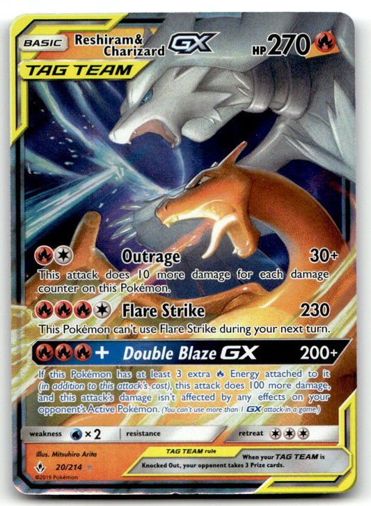 Reshiram & Charizard GX SM10 20/214 NM